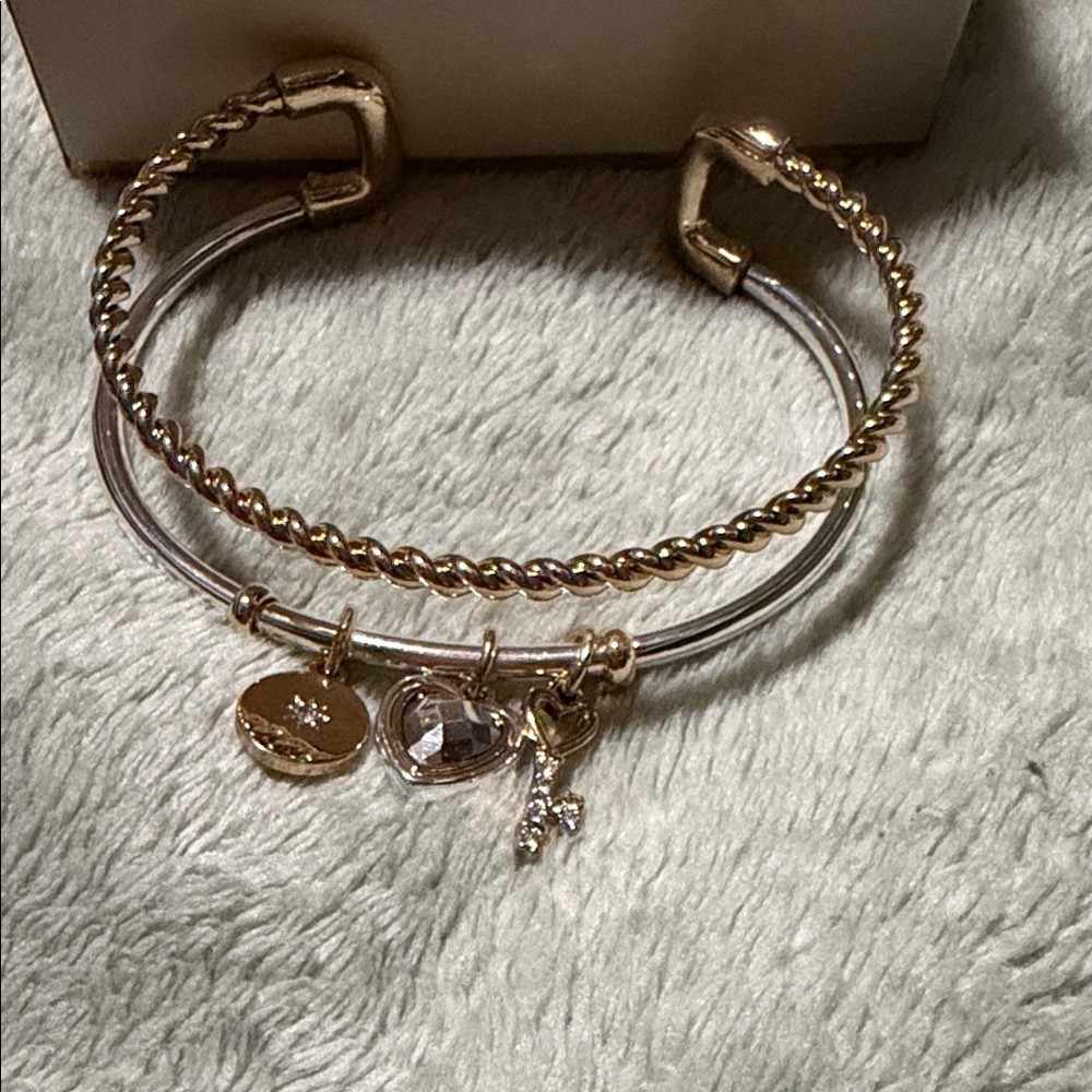 Anne Klein Gold-Tone Double Bangle Bracelet with Crystal Charms
